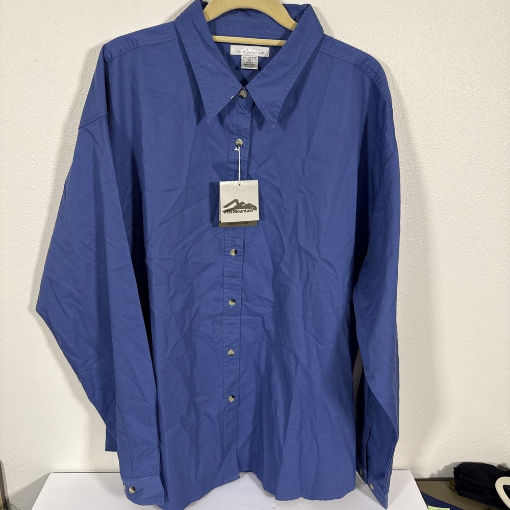 Tri Mountain 3xL Women's L/S Shirt Button‎ Up Blue D1